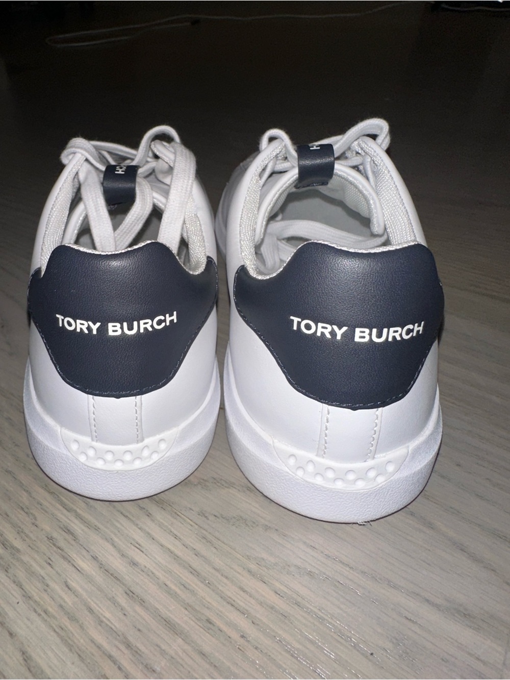 Tory Burch White Leather Sneakers with Black Heel Accent - Picture 4 of 7